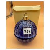 COBALT BLUE GLASS JAR, RIBBED DESIGN, GOLD-TONE
