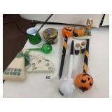 ASSORTED DECORATIVE ITEMS, INCLUDES ENAMEL COFFEE