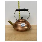 COPPER KETTLE, WOOD HANDLE, BRASS SPOUT, MARKED