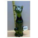 ART GLASS CAT FIGURINE, GREEN GLASS, STYLIZED