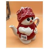 DEPARTMENT 56 CERAMIC SNOWMAN TEAPOT, RED KNIT