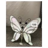 STAINED GLASS BUTTERFLY LAMP, IRIDESCENT WHITE