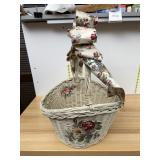 WICKER BASKET, WHITE FINISH, FLORAL FABRIC