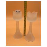 FROSTED GLASS CANDLE HOLDERS, TULIP FORM, RIBBED