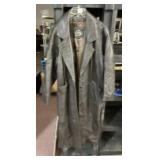 SZ L SYNERGY GENUINE LEATHER TRENCH COAT, BROWN,