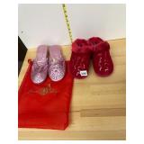 JOAN BOYCE SLIPPERS, PINK SEQUINED PAIR, RED FAUX