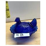 MOSSER GLASS COMPANY BLUE DEPRESSION GLASS HEN ON