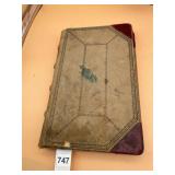 ANTIQUE LEDGER BOOK, CANVAS AND LEATHER BINDING,