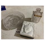 PRESSED GLASS DIVIDED SERVING DISH, HOBNAIL AND