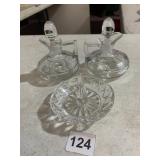 CRYSTAL GLASS CRUETS W/ STOPPERS, PRESSED GLASS