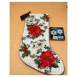 TAMARI BEADED CHRISTMAS STOCKING, POINSETTIA