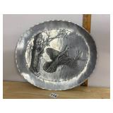 HANDMADE ALUMINUM TRAY, ENGRAVED GROUSE SCENE,