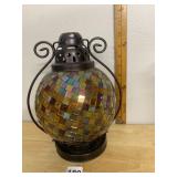 PARTYLITE MOSAIC GLASS CANDLE LANTERN, IRIDESCENT