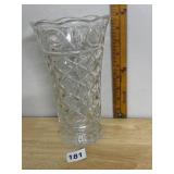 PRESSED GLASS VASE, DIAMOND PATTERN, SCALLOPED
