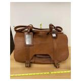 LEATHER SATCHEL, TAN, GENUINE LEATHER, MADE IN