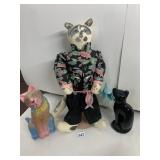 ASSORTED CAT FIGURES, INCLUDES FABRIC DOLL IN