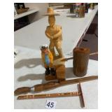 ASSORTED HAND-CARVED WOODEN FIGURES, INCLUDES