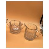 CRYSTAL CREAMER AND SUGAR BOWL, ETCHED FLORAL