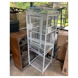 METAL BIRD CAGE, WHITE FINISH, RAISED STAND W/