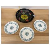 ASSORTED DECORATIVE PLATES, HAND-PAINTED WOODEN