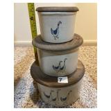 R.R.P. CO. ROSEVILLE STONEWARE CANISTER SET,