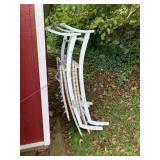 FOLDING CHAIRS, WHITE METAL FRAMES, SLAT SEATS,