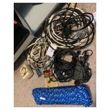 ASSORTED ELECTRICAL CABLES, STEREO ADAPTERS,
