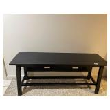 WOOD STOOL, BLACK FINISH, RECTANGULAR TOP,