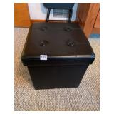 FOLDING STORAGE STOOL, BLACK FAUX LEATHER, TUFTED