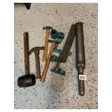 ASSORTED HAND TOOLS, INCLUDES RUBBER MALLET, CLAW