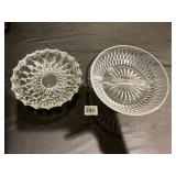 PRESSED GLASS ASHTRAY AND DIVIDED SERVING DISH,