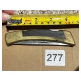 GERBER FOLDING POCKET KNIFE, BRASS BOLSTERS, WOOD