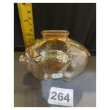 CARNIVAL GLASS PIGGY BANK, AMBER IRIDESCENT