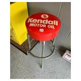 KENDALL MOTOR OIL STOOL, ROUND VINYL PADDED SEAT,