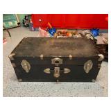 METAL TRUNK, BLACK FINISH, HINGED LID, METAL