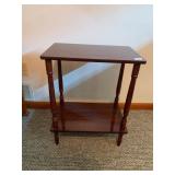 WOOD SIDE TABLE, DARK STAIN, HIGH-GLOSS FINISH,