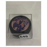 BERNIE NICHOLLS HOCKEY PUCK, PLAYER PHOTO