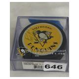 PITTSBURGH PENGUINS HOCKEY PUCK SIGNED ROD BUSKAS