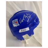 NEW YORK RANGERS MINI HOCKEY HELMET, SIGNED, BLUE