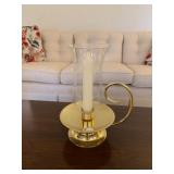 BALDWIN HURRICANE LAMP, BRASS BASE, CLEAR GLASS