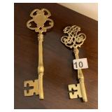 BRASS DECORATIVE KEYS, ORNATE PIERCED HANDLES,