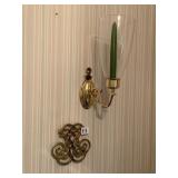 BRASS WALL SCONCE, GLASS HURRICANE SHADE, ORNATE