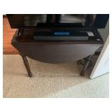 WOOD DROP-LEAF TABLE, DARK STAIN FINISH, TURNED