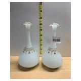 MILK GLASS VASES, HAND-PAINTED GOLD AND BLACK
