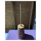 WOODEN BUTTER CHURN, HAND-PAINTED COW MOTIF,