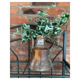 COPPER PITCHER, BRASS HANDLE, HINGED LID,