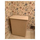 WOVEN WICKER LAUNDRY HAMPER, HINGED LID,