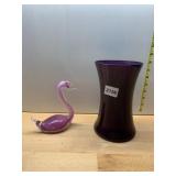 ART GLASS SWAN FIGURINE, PURPLE TINT, MATCHING