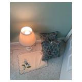 TABLE LAMP, WHITE PLEATED SHADE, CERAMIC BASE,
