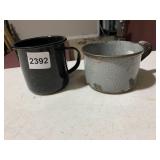 ENAMEL MUGS, SPECKLED BLACK FINISH, GREY TEXTURED